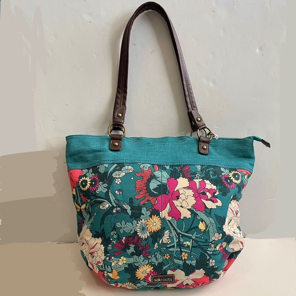 Sakroots Artist Circle Flower Power Teal Butterfly Joshua Davis Bag Tote - Picture 4 of 13
